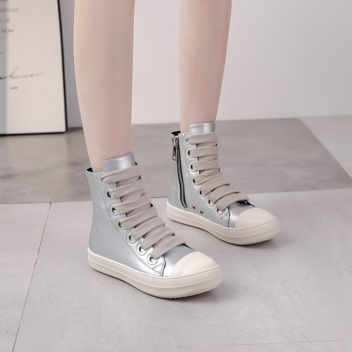 Couple's high top thick bottom lace up side zipper women's shoes