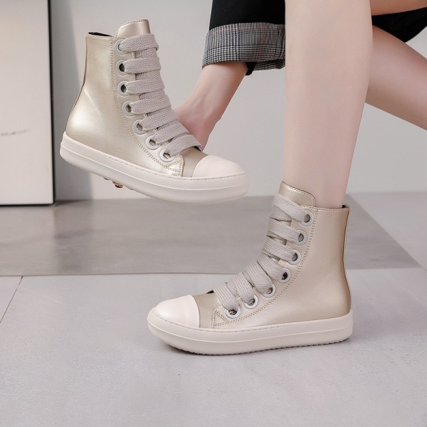 Couple's high top thick bottom lace up side zipper women's shoes