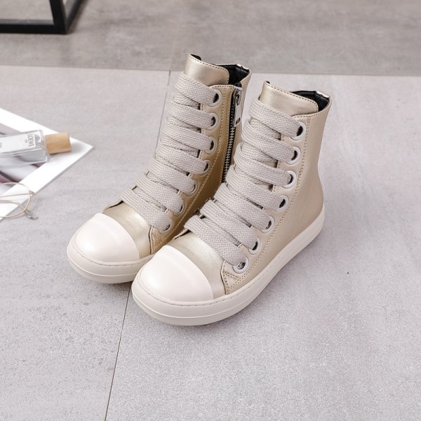 Couple's high top thick bottom lace up side zipper women's shoes