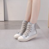 Couple's high top thick bottom lace up side zipper women's shoes