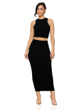 Sleeveless round neck and buttocks wrapped long skirt set