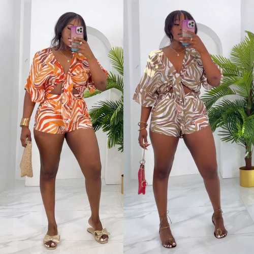 Printed strap bat sleeve loose two-piece set