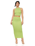 Sleeveless round neck and buttocks wrapped long skirt set