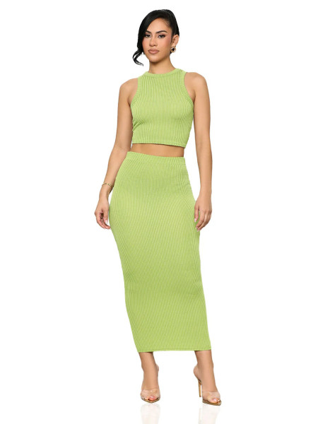 Sleeveless round neck and buttocks wrapped long skirt set
