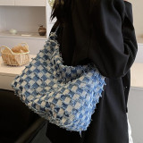 Large capacity canvas bag with checkered underarm bag