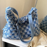 Large capacity canvas bag with checkered underarm bag