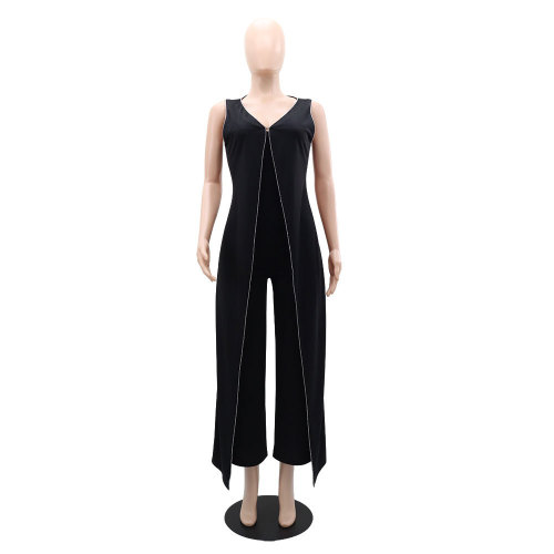 V-neck sleeveless jumpsuit