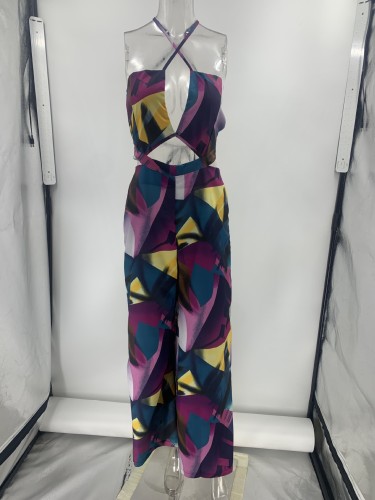 Women's digital printed beach women's jumpsuit