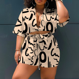 Two piece printed short sleeved shorts set