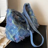 Large capacity canvas bag with checkered underarm bag