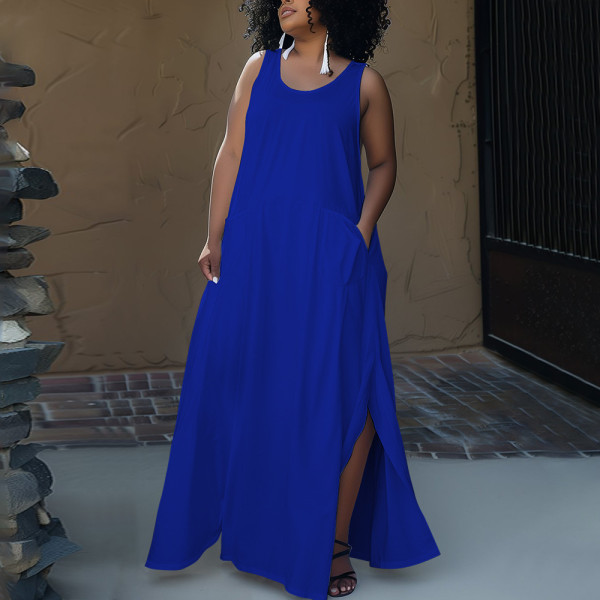 Pocket sleeveless round neck women's oversized dress