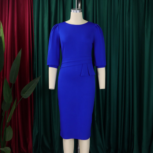 Round necked pleated OL pencil dress