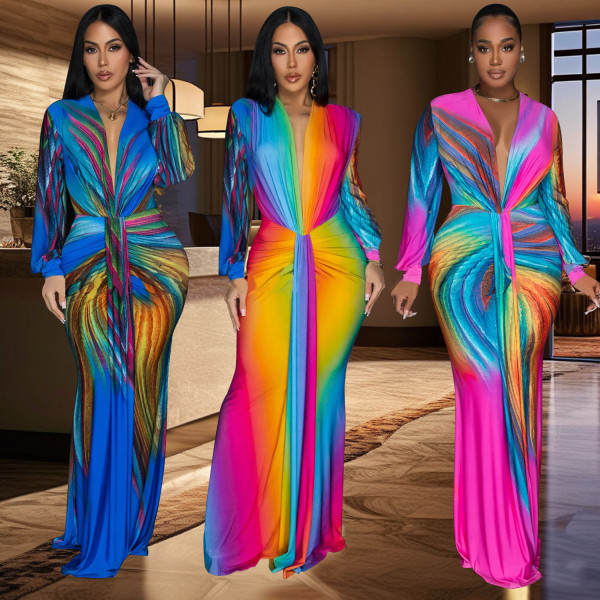 Women's pleated color patchwork dress