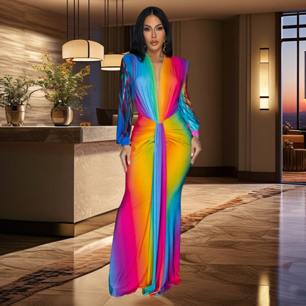 Women's pleated color patchwork dress