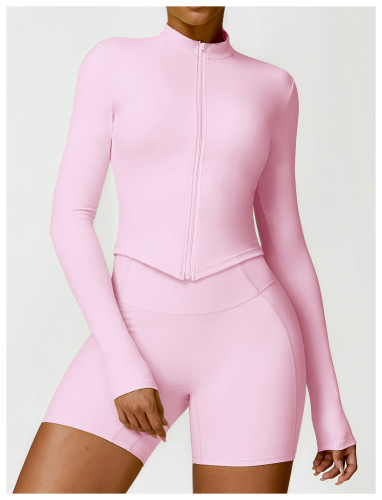Tight fitting long sleeved yoga suit jacket Set