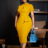 Short sleeved, half high neck, buttocks wrapped dress
