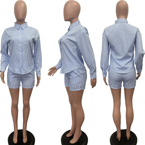 Striped button lapel two-piece set