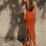 Camisole women's knitted slit backless dress