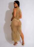 Solid color knitted hollow sleeveless beach skirt