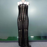 Solid color handmade knitted neck hanging beach skirt