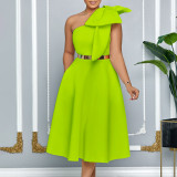Diagonal shoulder bow banquet dress with large swing dress