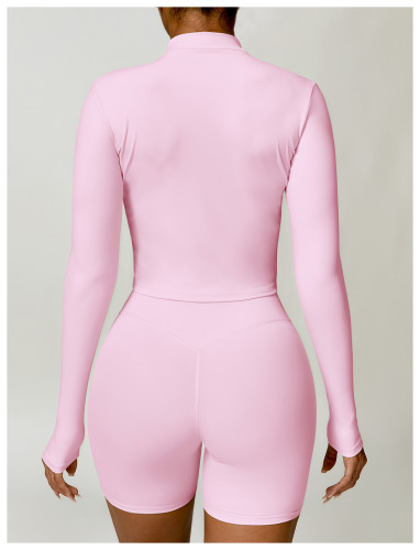 Tight fitting long sleeved yoga suit jacket Set
