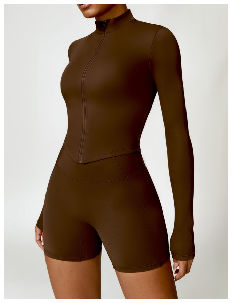 Tight fitting long sleeved yoga suit jacket Set