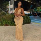 Hollow hole lace up high waisted slim fit buttocks wrapped dress