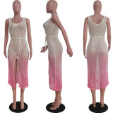 Gradient handmade knitted vest beach skirt