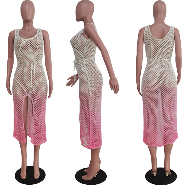 Gradient handmade knitted vest beach skirt