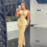 Hollow hole lace up high waisted slim fit buttocks wrapped dress