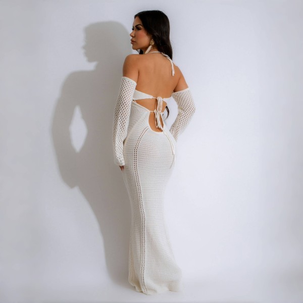 Lace up slim fit hollow out long sleeved dress