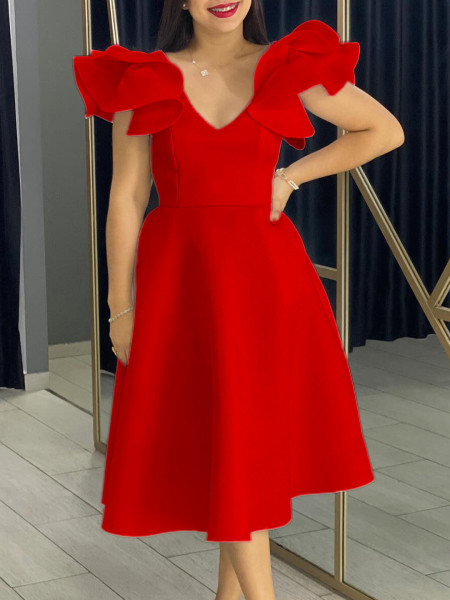 Ruffled high waisted A-line dress