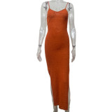 Camisole women's knitted slit backless dress