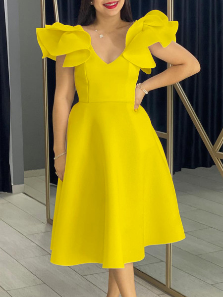 Ruffled high waisted A-line dress