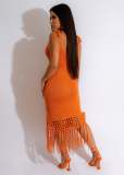 Knitted fringe sleeveless dress