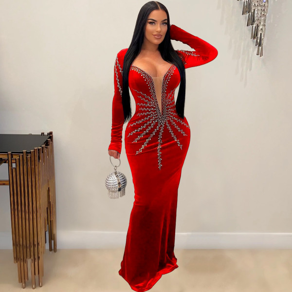Long sleeved fishtail dress