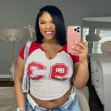 Printed navel exposed short sleeved T-shirt