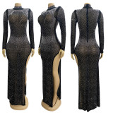Mesh Irregular Split Long sleeved Dress