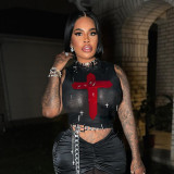 Mesh perspective metal cross vest