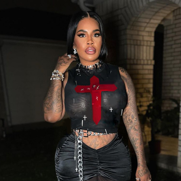 Mesh perspective metal cross vest