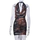 Hanging neckline tassel sexy backless hollow out dress