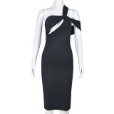 Hollow out diagonal collar dress