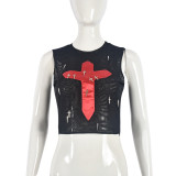 Mesh perspective metal cross vest