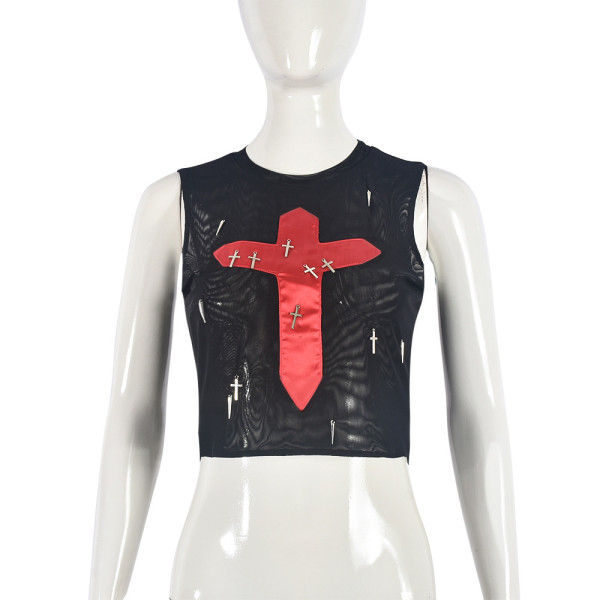 Mesh perspective metal cross vest