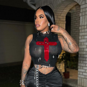 Mesh perspective metal cross vest
