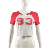 Printed navel exposed short sleeved T-shirt