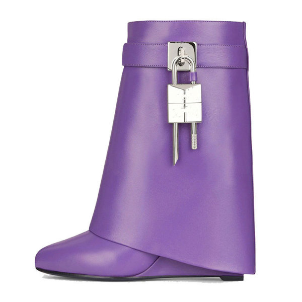 Poe Heel Round Head Leather High Heel Zipper Short Boots