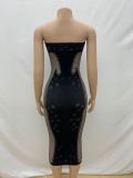 Solid color strapless slim fit sexy backless integrated knitted dress
