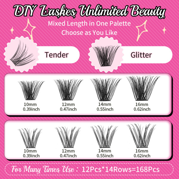 168 clusters of large capacity hot melt D-curled curly eyelash cover box